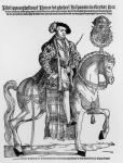 Equestrian Portrait of Philip II (1527-98) of Spain (engraving) (b/w photo)