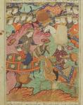 Duel on horseback between Rostam and Afrasiab, illustration from the 'Shahnama' (Book of Kings) by Abu'l-Qasim Manur Firdawsi (c.934-c.1020) 1619 (gouache on paper)