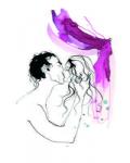 Kissing, man and woman, 2013, black tush and watercolor