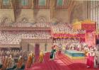 Procession of the Dean and Prebendaries of Westminster bearing the Regalia, from an album celebrating the Coronation of King George IV (1762-1830) 19th July 1821, engraved by Matthew Dubourg (fl.1786-1838) published 1824 (colour litho)