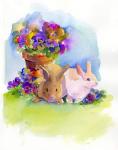 Bunnies with Pansies, 2014, (watercolor)