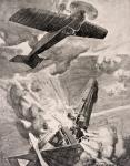 Flight Sub-Lieutenant Warneford VC bombs and destroys Zeppelin airship 1915, from 'The War Illustrated Album deLuxe', published in London, 1916 (litho)