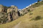 The town on both sides of the El Tajo gorge, seen from below, Ronda, Malaga Province, Andalusia, Southern Spain (photo)