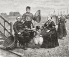 A family from Urk, Flevoland, the Netherlands in the 19th century, when Urk was still an island. From Pictures From Holland by Richard Lovett, published 1887.