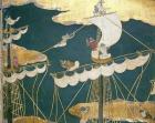 The Arrival of the Portuguese in Japan, detail of ship's mast and crow's nest, from a Namban Byobu screen, 1594-1618 (gouache on paper)