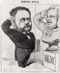 Caricature of Emile Zola (1840-1902) Saluting a Bust of Honore de Balzac (1799-1850) 1878 (engraving) (b/w photo)