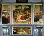 Triptych, left panel, Philipp Melanchthon performs a baptism assisted by Martin Luther; centre panel, the Last Supper with Luther amongst the Apostles; right panel, Luther makes his confession; Luther's sermon below, 1547