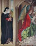 The Annunciation with St. Clare of Assisi, left panel of the retable when closed, 1480 (oil on panel)