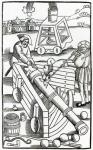 Soldiers firing a cannon, illustration for 'De re Militari' by Publius Flavius Vegetius Renatus (fl.390), printed by Christian Wechel, Paris, 1532 (woodcut)