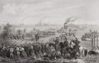 The landing of troops on Roanoke Island during the American Civil War, North Carolina 1862 (litho)