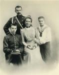 Family portrait of Princess Zenaida Yusupova, Count Felix Sumarokov-Elston and sons Nikolai and Felix, from the studio of A. Pasetti (b/w photo)