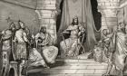 King Charibert (521-67) in Council with Magistrates, from 'Histoire de France' by Colart, published c. 1840 (engraving)