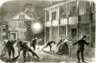 The Federals shelling the City of Charleston: Shell bursting in the streets in 1863 (engraving) (b/w photo)