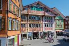 Appenzell, Appenzell Innerrhoden Canton, Switzerland. Typical architecture in Sternenplatz.