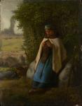 Shepherdess Seated on a Rock, 1856 (oil on wood)