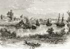 Melbourne, 1840, from 'Australian Pictures' by Howard Willoughby, published by the Religious Tract Society, London, 1886 (litho)