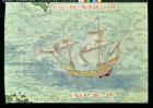 F.41v A Caravel, detail from 'Cosmographie Universelle', 1555 (w/c on paper)