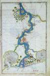 MS W.658 fol.304v Map of the Nile from the Kitab-I Bahriye (tempera, gold and ink on paper)