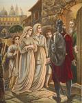 The Pilgrims at the house of Manson, illustration from 'The Pilgrim's Progress' by John Bunyan (1628-88) (colour litho)
