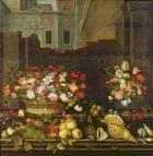 Still Life with Flowers, Fruits and Shells (oil on canvas)