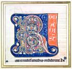 Historiated initial 'R' depicting an interlacing pattern with fantastical animals, from the Bible of Saint-Andre aux-Bois (vellum)