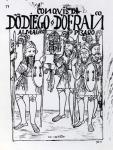 Conquistadors Diego de Amagro and Francisco Pizarro reconciled at Castille (woodcut)