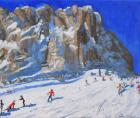 Skiing down the mountain,Selva Gardena, (oil on canvas )