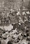 King Edward VII and his wife Alexandra of Denmark leaving Marlborough House, London, England in the late 19th century. From Living London, published c.1901