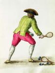 A Man Playing with a Racquet and Balls (pen & ink and w/c on paper)