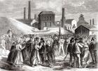 Women Demonstrating at the Le Creusot coal mine in April 1870 (engraving) (b/w photo)