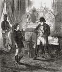 The interrogation of Friedrich Stabs after his failed attempt to assassinate Napoleon I in 1809, from 'Societes Secretes, les Francs Macons', published c.1867 (engraving)