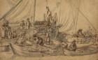 Figures on Board Small Merchant Vessels, c.1650-5 (pen, brown ink and wash drawing)