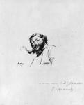 Portrait of Gustave Courbet (pen & ink on paper) (b/w photo)
