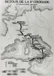 Map of the return of the 8th Crusade in 1270 with the resting places of Louis IX's body (engraving) (b/w photo)