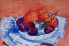 Plums and Mandarins in a dish, 2013, gouache.