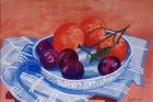 Plums and Mandarins in a dish, 2013, gouache.