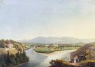 View of Geneva from the Confluence of the Rhone and the Arve, engraved by Friedrich Salathe (1793-1860) (coloured engraving)