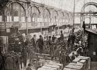 Fruit auctions at Covent Garden fruit and vegetable market, London, England in the late 19th century. From Living London, published c.1901