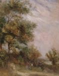 Landscape with Trees and Figures (recto) (oil on panel)