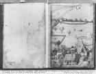Fol.1 La Croix-aux-Mines village, Lorraine. The house of Kointz, the controller of the mines and fol.25v, signature of the artist, c.1530 (pen & ink & w/c on paper) (b/w photo)