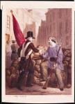 A Worker Sharing his Bread with a Student Carrying a Red Flag, from 'Les Journees de Fevrier', engraved by H. Jannin (coloured engraving)