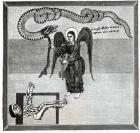 The Angel, holding the Keys of Hell, enchains the Devil, in the shape of a Dragon, in the Pit, from a Commentary upon the Apocalypse by the Asturian monk Beatus of Liebana, c.776, illustration from 'Science and Literature in the Middle Ages and the Renais