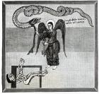 The Angel, holding the Keys of Hell, enchains the Devil, in the shape of a Dragon, in the Pit, from a Commentary upon the Apocalypse by the Asturian monk Beatus of Liebana, c.776, illustration from 'Science and Literature in the Middle Ages and the Renais