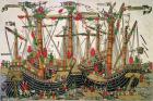 Battle of Zonchio, 1499 (colour woodcut)
