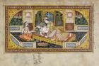 A man courts a woman in a boudoir scene, Rajasthani miniature painting (w/c on paper)