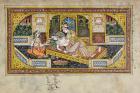 A man courts a woman in a boudoir scene, Rajasthani miniature painting (w/c on paper)