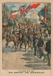 Saluting the colours, back cover illustration from 'le Petit Journal', supplement illustre, 3rd May 1914 (colour litho)