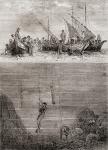 Pearl divers off the coast of the Island of Ceylon in the 18th century, from 'Les Merveilles de la Science', published c.1870 (engraving)