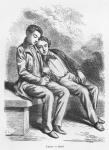 Lucien de Rubempre and David Sechard, illustration from 'Les Illusions perdues' by Honore de Balzac (engraving) (b/w photo)