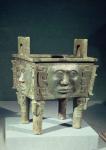 Rectangular 'ting' vessel with human faces, from Ning-hsiang, Hunan Province, 14th-12th century BC (bronze)